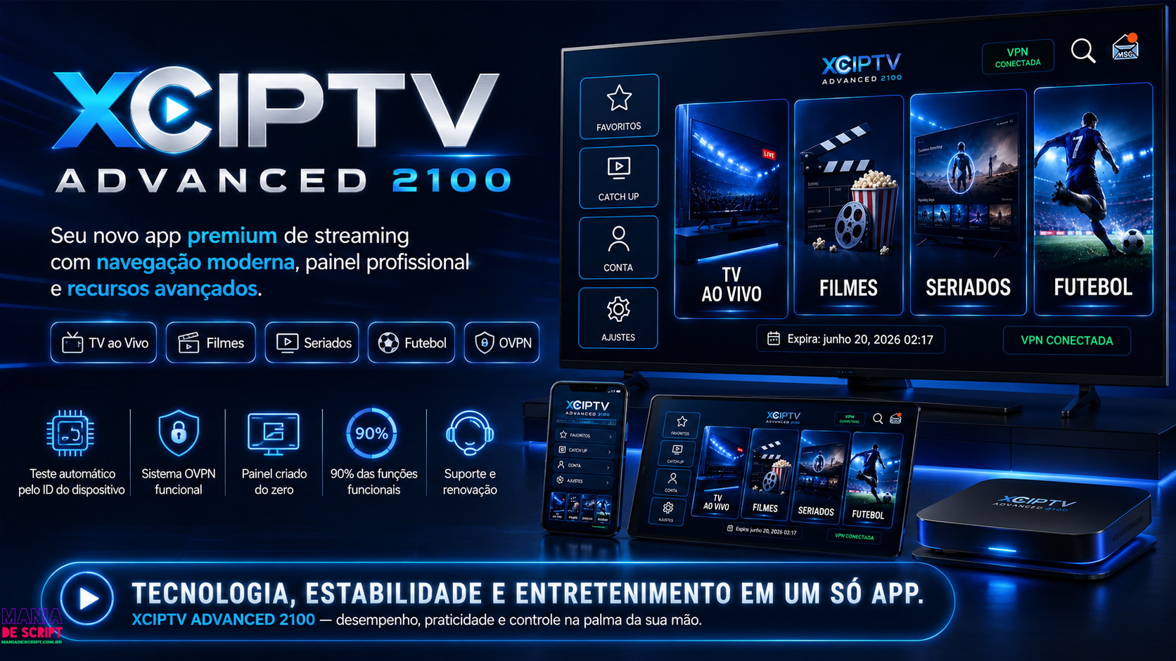 SCRIPT XCIPTV ADVANCED 2100 LANÇAMENTO COM APK BASE