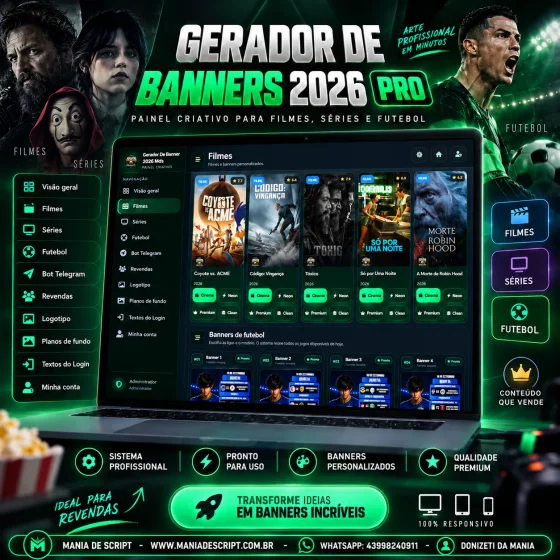 SCRIPT GERADOR DE BANNERS 2026 PRO – FILMES, SÉRIES E FUTEBOL ATUALIZADO