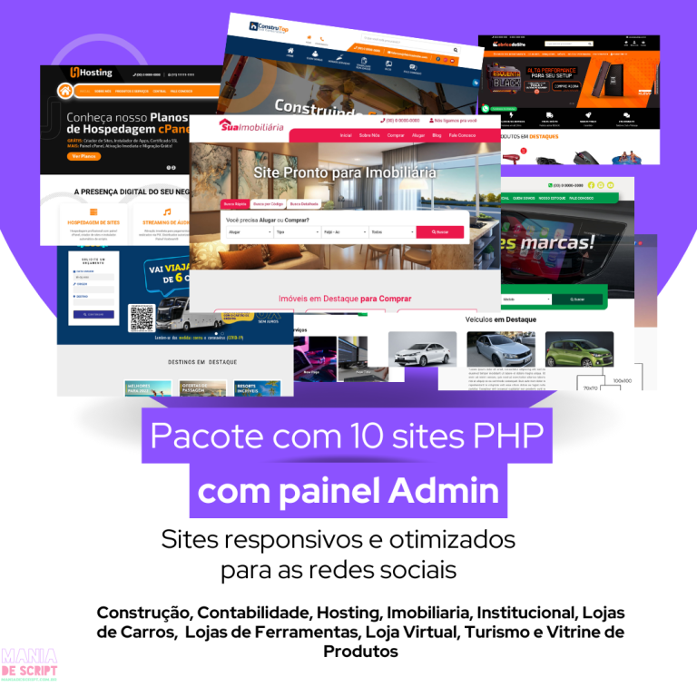 Pacote com 10 Sites PHP com painel administrativo