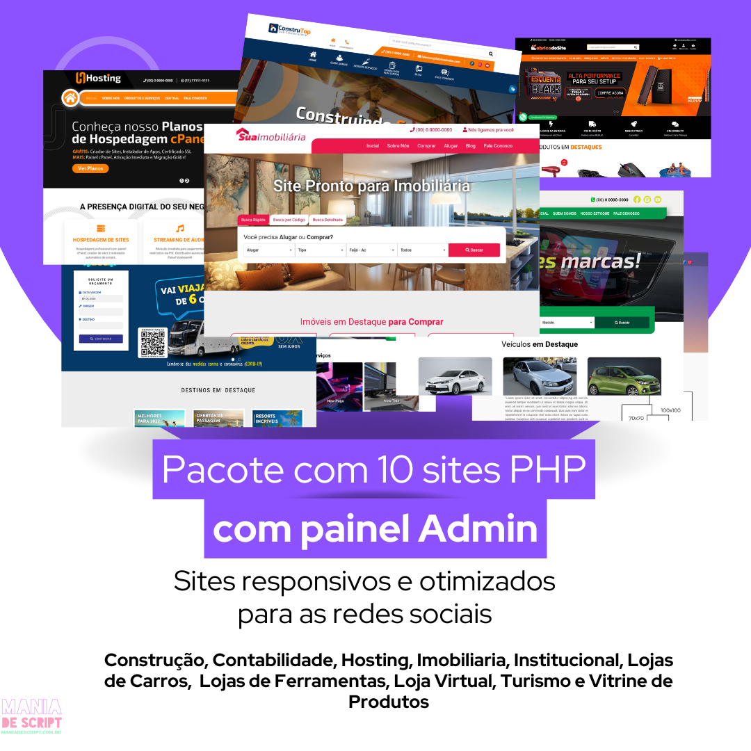 Pacote com 10 Sites PHP com painel administrativo