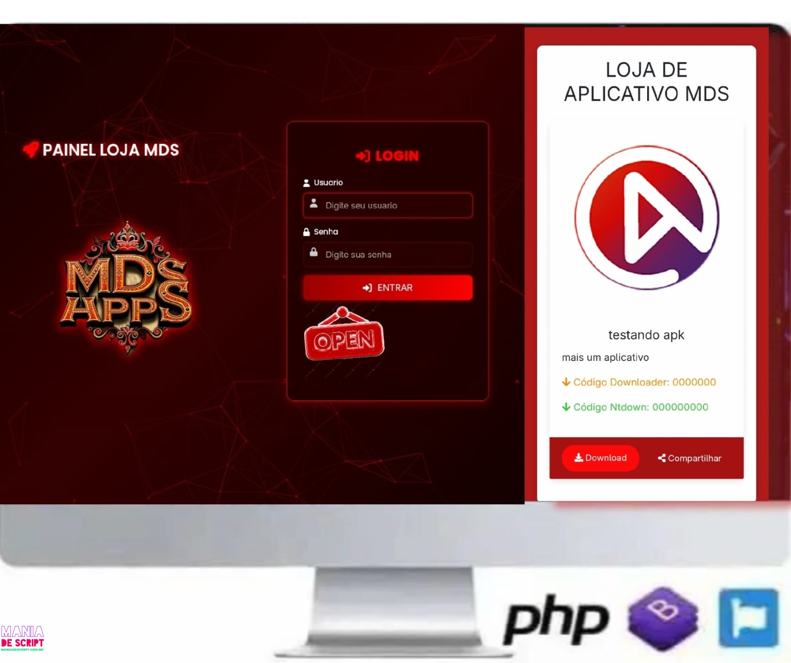 SCRIPT LOJA DE APLICATIVO MDS 2025 COM DOWNLOADER E NTDOWN
