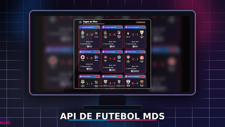 NOVA API DE FUTEBOL MDS 2026 PRO COM 10 CARDS E PAINEL