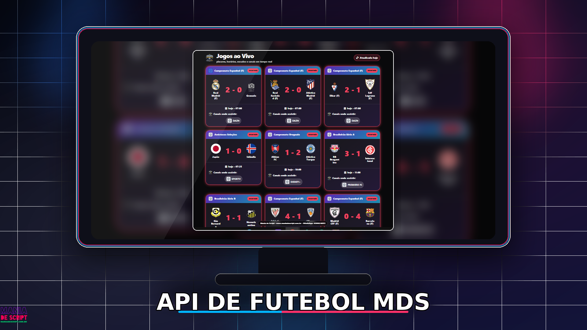 NOVA API DE FUTEBOL MDS 2026 PRO COM 10 CARDS E PAINEL