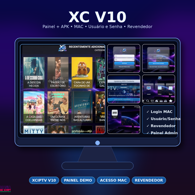 SCRIPT XCIPTV V10 USUARIO E SENHA E VIA MAC COM REVENDEDOR 2026