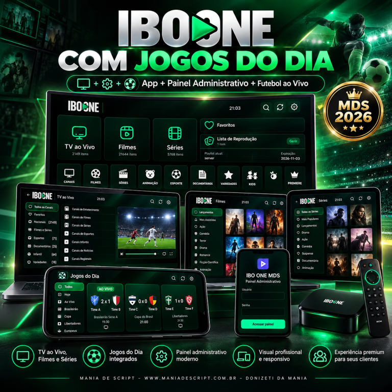 SCRIPT IBO ONE 2026 COM JOGOS DO DIA E APK